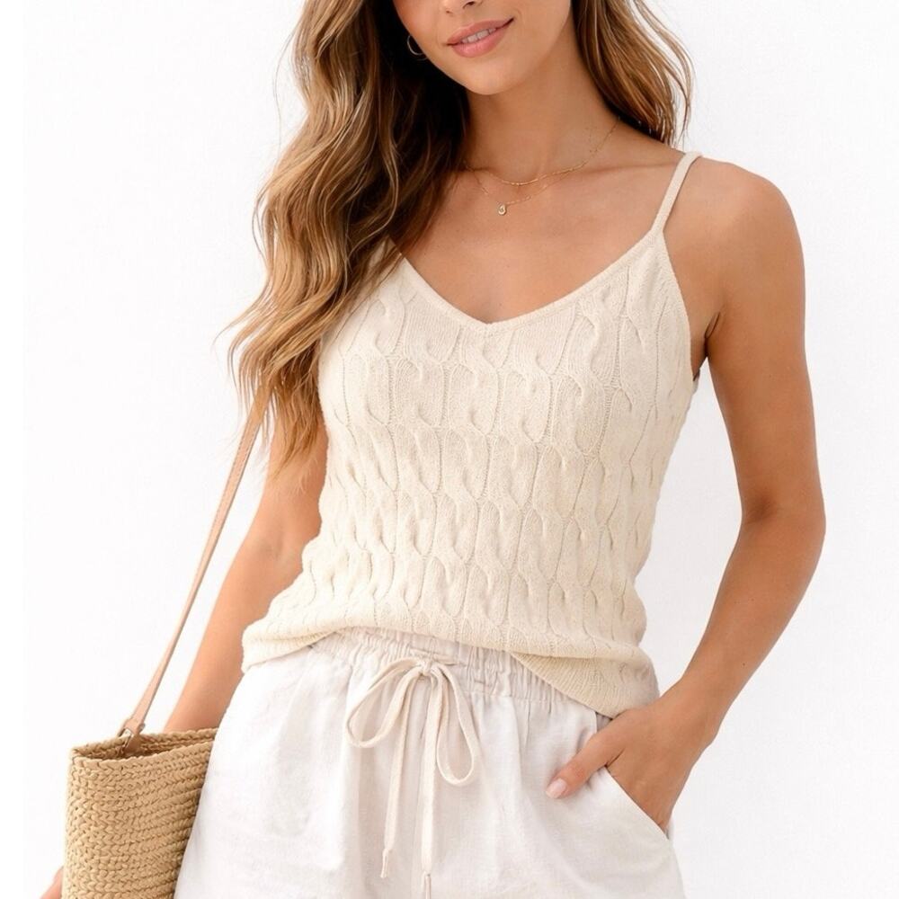 Minnie‎ Rose Cashmere Cable Knit Camisole Tank Cream Minimalist Capsule Wardrobe